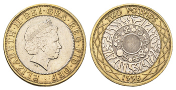Великобритания 2 фунта 1998 Елизавета II (1952-2022) KM 994, Spink 4570 (K9) биметалл 3999-1022