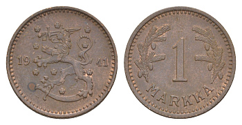 Финляндия 1 марка 1941 KM 30a бронза 4647-418