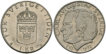 Швеция 1 крона 1978 Карл XVI Густав (1973- ) KM 852 медь плакированная медно-никелем 4176-554