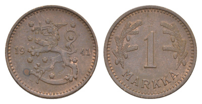 Финляндия 1 марка 1941 KM 30a бронза 4647-418