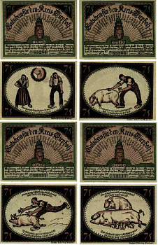 ДИПХОЛЬЦ, ГЕРМАНИЯ НАБОР ИЗ 4 БАНКНОТ 1921 НОТГЕЛЬД, ЗЕМЛЯ НИЖНЯЯ САКСОНИЯ, 15 СЕНТЯБРЯ 1921, СЕРИЯ С, BILDER 1, 2, 3, 4, (4 Х 75 ПФЕННИГОВ) ARNOLD KELLER 273.5 бумага UNC (ПРЕСС) 7553-4-4