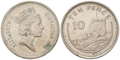 Гибралтар 10 пенсов 1994 KM 23.2 медно-никель 4619-227