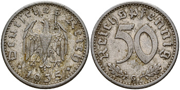 Германия 50 рейхспфеннигов 1935 G KM 87, J. 368 алюминий 4161-251
