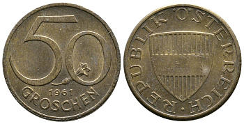 АВСТРИЯ 50 ГРОШЕЙ 1961 KM 2885 алюминиевая бронза 26-1453
