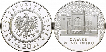 Польша 20 злотых 1998 Замок в Курнике KM 348 серебро PROOF 1084-6-44