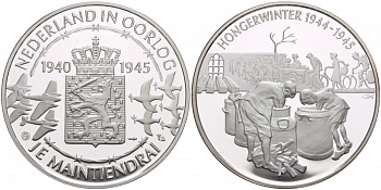 Нидерланды медаль ND Голландия в войне 1940-1945, голодная зима 1944-1945 годов, 31,3 гр, 45,0 мм  серебро  PROOF  11-241-45