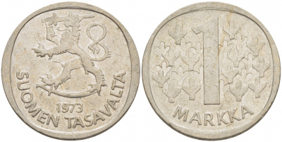 ФИНЛЯНДИЯ 1 МАРКА 1973 S KM 49а медно-никель 3718-923