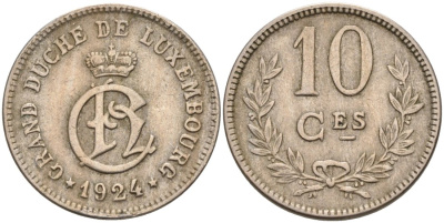 Люксембург 10 сантимов 1924 Шарлотта (1918-1964) KM 34 медно-никель 4566-622