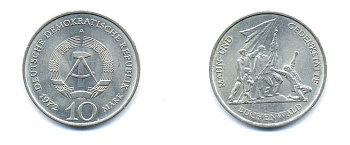 ГДР 10 марок 1972 A, мемориал Бухенвальда KM 38, J. 1539 медно-никель 3333-224