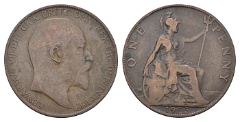 Великобритания 1 пенни 1905 Эдуард VII (1901-1910) KM 794.2, Spink 3990 бронза 4661-512
