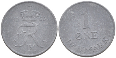 ДАНИЯ 1 ЭРЕ 1966 С; S, ФРЕДЕРИК IX (1947-1972) KM 839.2 цинк 187-621