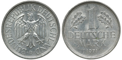 ФРГ 1 МАРКА 1971 D J 385, KM 110 медно-никель aUNC 72-821