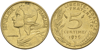 Франция 5 сантимов 1976 тип Марианна KM 933 медь алюминий никель    4152-1225