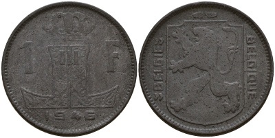 Бельгия 1 франк 1946 Belgie-Belgique KM 128 цинк    4187-147
