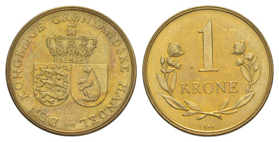 Гренландия 1 крона 1957 KM 10 алюминиевая бронза UNC 3711-2142
