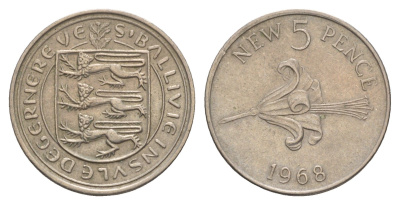 Гернси 5 новых пенсов 1968 KM 23 медно-никель 4656-1115