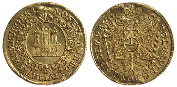 Гамбург 1 дукат 1727 Карл VI Fr. 1120, KM 150 золото 00-000-00