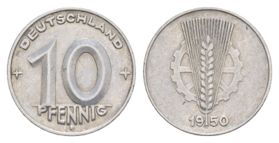 ГДР 10 пфеннигов 1950 E KM 3 алюминий 4647-943