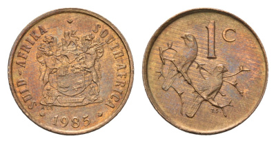 ЮАР 1 цент 1985 герб, капские воробьи KM 82 бронза UNC 4685-629