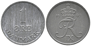ДАНИЯ 1 ЭРЕ 1962 C; S, ФРЕДЕРИК IX (1947-1972) KM 839.2 цинк UNC 100-1129