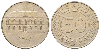 Исландия 50 крон 1970 здание парламента в Рейкьявике KM 19 медно-никель UNC 4667-635