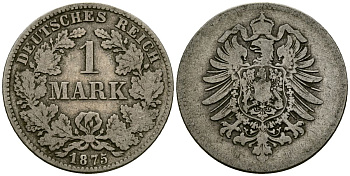 Германия 1 марка 1875 KM 7 серебро 4172-412