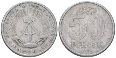 ГДР 50 пфеннигов 1958 A KM 12.1 алюминий 4575-211