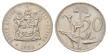 ЮАР 50 центов 1980 Зантедеския Эллиота (калла), герб KM 87 никель 4579-1042