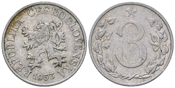 Чехословакия 3 геллера 1953 KM 36 алюминий 187-1255