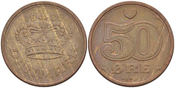 Дания 50 эре 1989 Маргрете II (1972- ) KM 866.1 бронза 94-1053