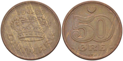 Дания 50 эре 1989 Маргрете II (1972- ) KM 866.1 бронза 94-1053