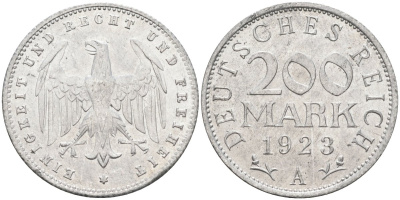 Германия 200 марок 1923 A KM 35, J. 304, Weege 22 алюминий UNC 4586-227