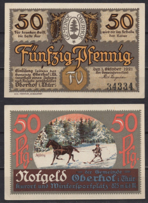 Германия, Оберхоф 50 пфеннигов 1921 Нотгельд Gra 996.4-17/18 бумага 7555-57-3-2