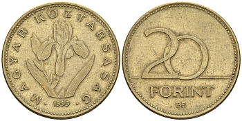 Венгрия 20 форинтов 1995 венгерский ирис KM 696 никель латунь 259-312