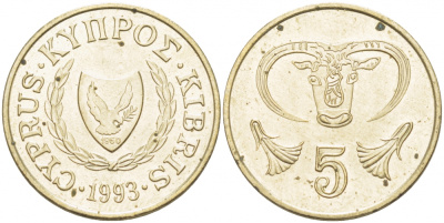 КИПР 5 ЦЕНТОВ 1993 KM 55.3 никель латунь 77-757