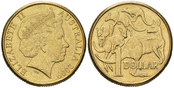 Австралия 1 доллар 2009 Елизавета II (1952-2022), кенгуру KM 489 алюминиевая бронза UNC 4620-313