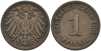 Германия 1 пфенниг 1905 G KM 10, J. 10 медь 4567-1219