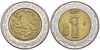 Мексика 1 песо 1997 KM 603 биметалл 87-725