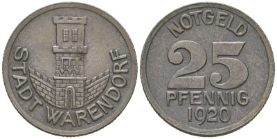Варендорф (Пруссия, Вестфалия) 25 пфеннигов 1920 Funck 575.5, Men18 32804.5 железо 4364-3713