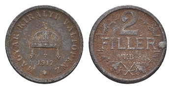 Венгрия 2 филлера 1917 KB, Карл I (1916-1918) KM 497 железо 4664-828