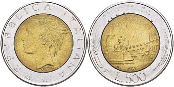 Италия 500 лир 1982 R, Квиринальский дворец в Риме KM 111 биметалл 217-1131