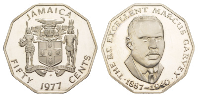 Ямайка 50 центов 1977 FM, тираж 10.000 экземпляров KM 70 медно-никель PROOF 1529-425