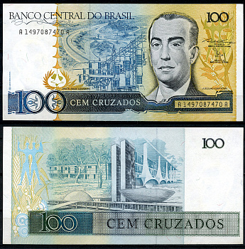 Бразилия 100 крузадо ND (1986-1988) серия A 1497, Жуселину Кубичек Pick 211 c  бумага  UNC (пресс) 447-70-5-2