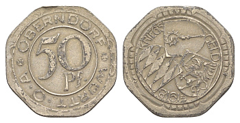 Оберндорф 50 пфеннигов 1918 Funck 392.3A, Men05 19547.7, Men18 24506.7 железо 4636-1058