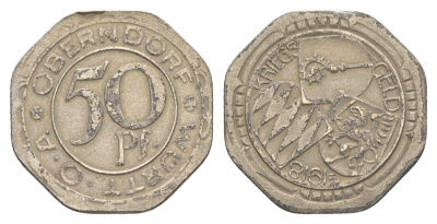 Оберндорф 50 пфеннигов 1918 Funck 392.3A, Men05 19547.7, Men18 24506.7 железо 4636-1058
