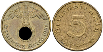 Германия 5 рейхспфеннигов 1938 A KM 91, J. 363 алюминиевая бронза 4567-1042