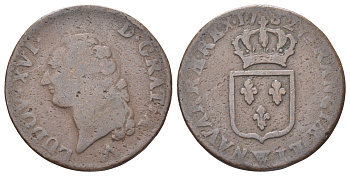 Франция 1 соль 1782 Людовик XVI (1774-1792) KM 578 медь 4707-746