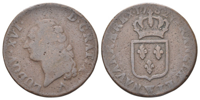 Франция 1 соль 1782 Людовик XVI (1774-1792) KM 578 медь 4707-746