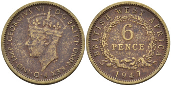 Британская Западная Африка 6 пенсов 1947 Георг VI (1936-1952) KM 22 никель-латунь 4588-716