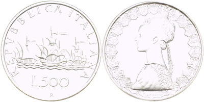 Италия 500 лир 1998 R, корабли Колумба KM 98 серебро UNC 00-00